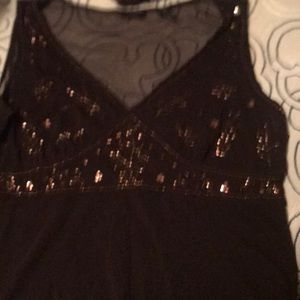 Dark brown beaded with sequins sleeveless dress shirt
